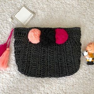 Shiraleah Black Straw Clutch Bag New With Tag